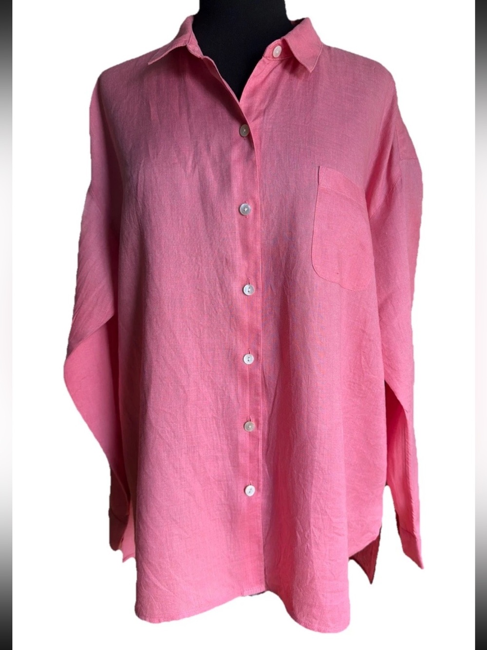 J. Jill Top Love Linen Pink Button Down Classic Preppy Spring Size Large